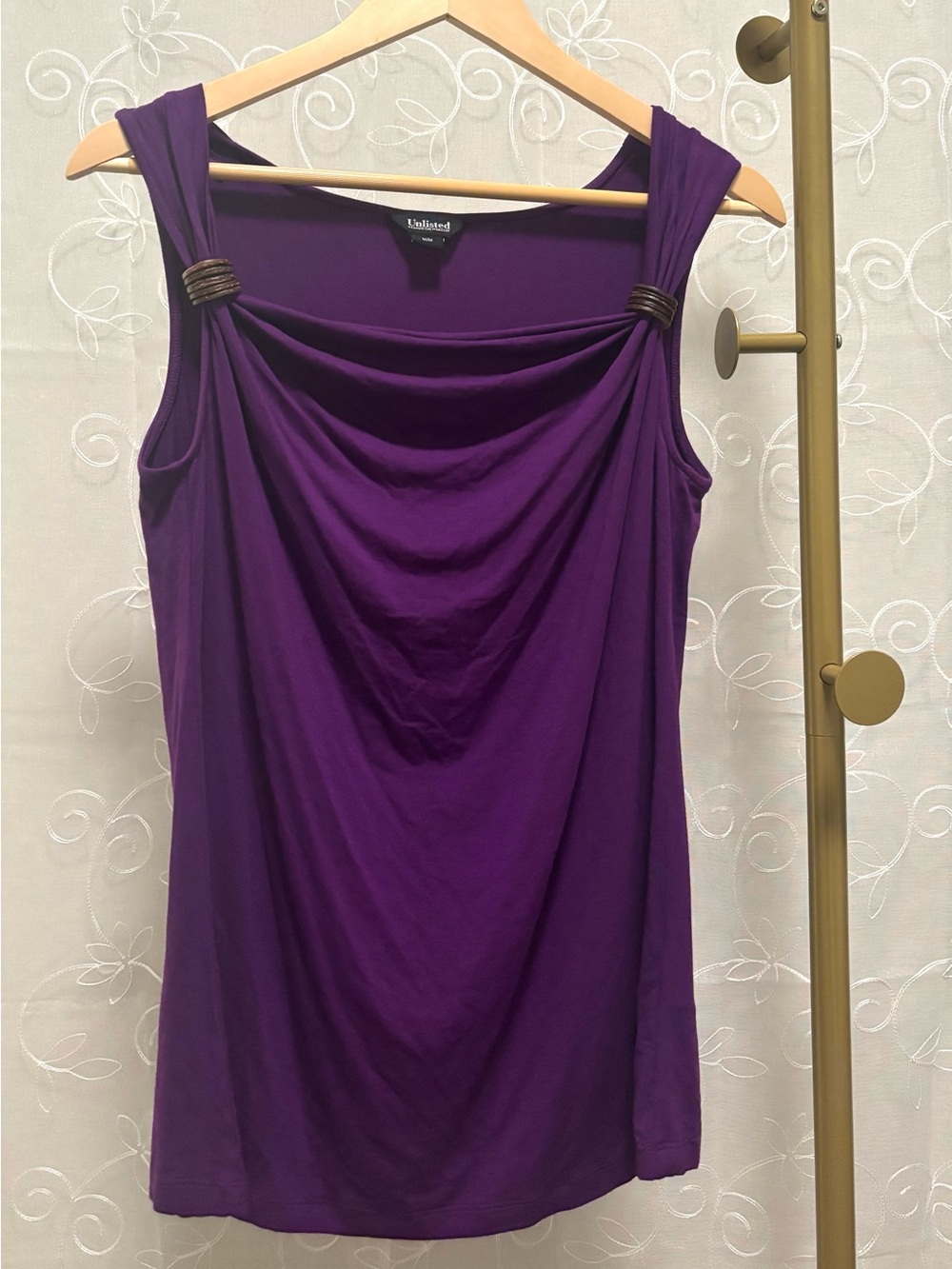 Purple Draped Tank Top With Free Hanging Rings Size Medium